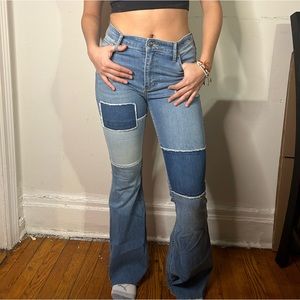 Hollister High Rise Flare Patchwork Jeans
